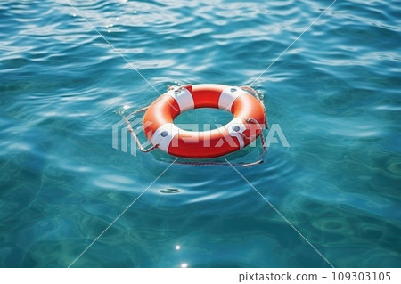 Lifebuoy in the sea. Rescue equipment. Generative AI 109303105