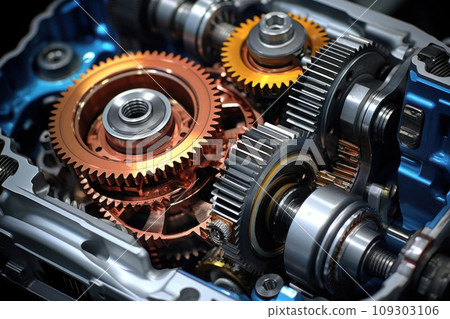 Part of transmission gearbox. Mechanism with cogwheels. Generative AI 109303106