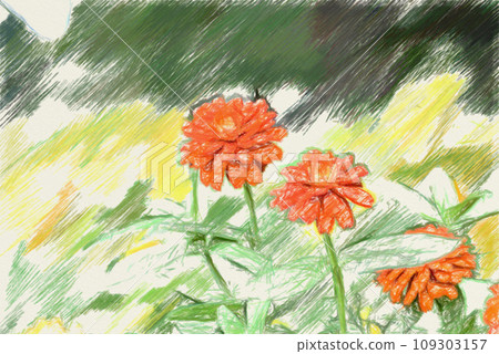 Flowers drawn with colored pencils Flowers drawn with colored pencils 109303157