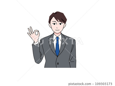 A man in a suit saying okay with a smile A man in a suit saying okay with a smile 109303173