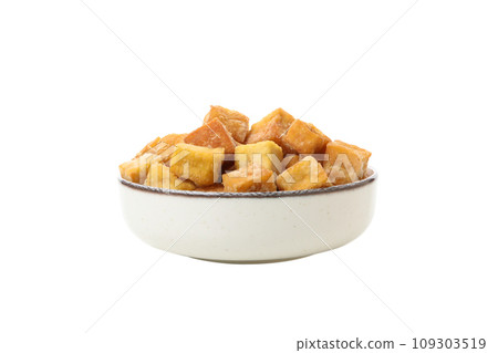 PNG,Fried tofu in a bowl, isolated on white background 109303519