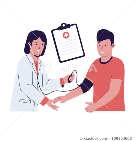 Flat design of female doctor check tension blood Flat design of female doctor check tension blood 109303668