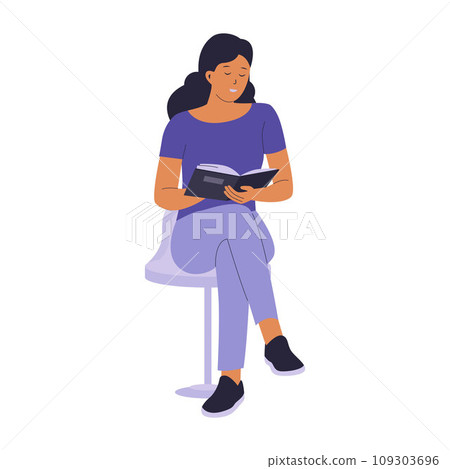 Vector character of woman reading a book on a chair 109303696