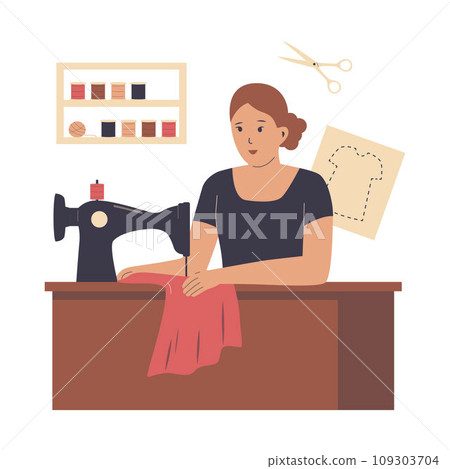 Female sewing clothes illustration 109303704