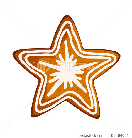 Christmas star shape gingerbread cookie isolated on white background, vector illustration. 109304005