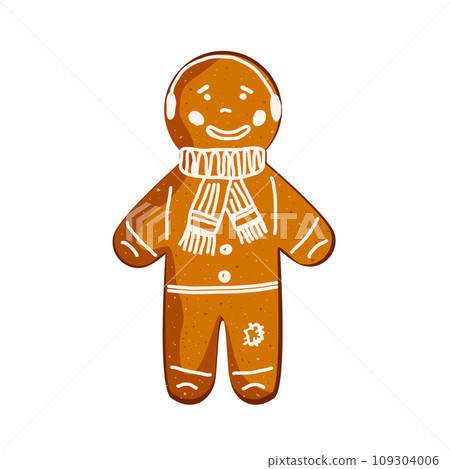 Christmas gingerbread man cookie isolated on white background, vector illustration 109304006