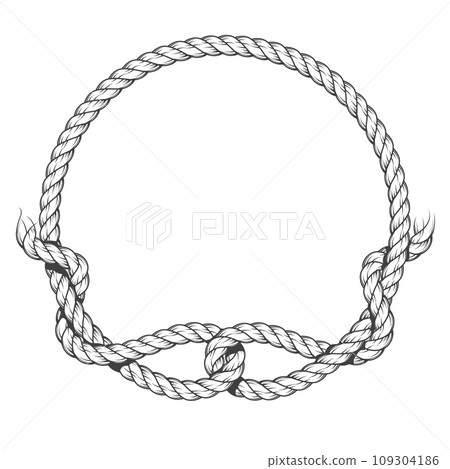 Round rope frame with unconnected knot or loops, rope circle with ragged endings, vector 109304186