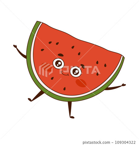 Vector flat illustration of adorable cartoon watermelon isolated on white background 109304322