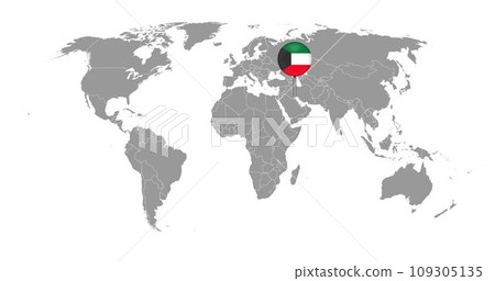 Pin map with Kuwait flag on world map. Vector illustration. Pin map with Kuwait flag on world map. Vector illustration. 109305135