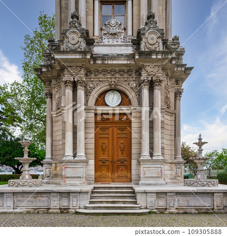 Entrance of Dolmabahce Clock Tower, or Dolmabahce Saat Kulesi, situated outside Dolmabahce Palace, Istanbul, Turkey 109305888