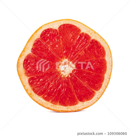 Pink ripe grapefruit slice on white isolated background 109306060