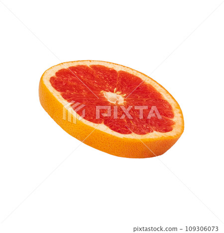 Pink ripe grapefruit slice on white isolated background Pink ripe grapefruit slice on white isolated background 109306073