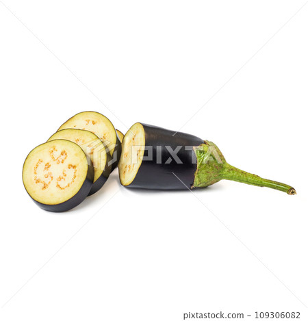 Fresh eggplants isolated on white background with clipping path Fresh eggplants isolated on white background with clipping path 109306082