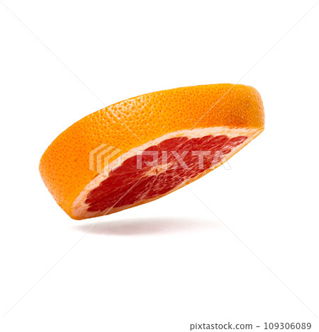 Pink ripe grapefruit slice on white isolated background Pink ripe grapefruit slice on white isolated background 109306089