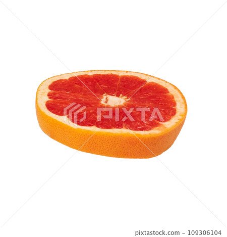 Pink ripe grapefruit slice on white isolated background 109306104