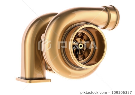 Golden Car Turbocharger, 3D rendering Golden Car Turbocharger, 3D rendering 109306357