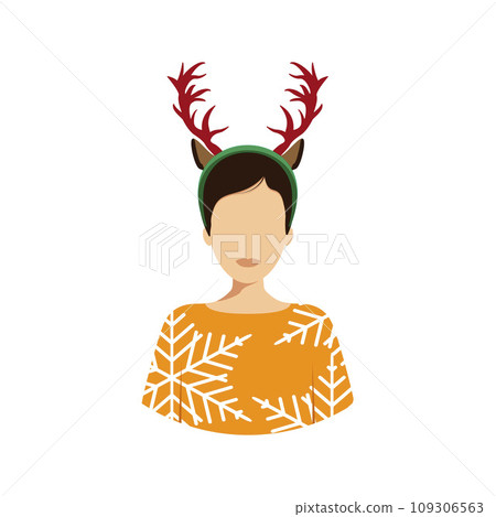 Girl with Christmas reindeer antlers. 109306563