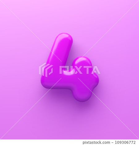 3D Purple number 4 with a glossy surface on a purple background . 109306772