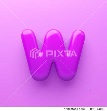3D Purple letter W with a glossy surface on a purple background . 3D Purple letter W with a glossy surface on a purple background . 109306809