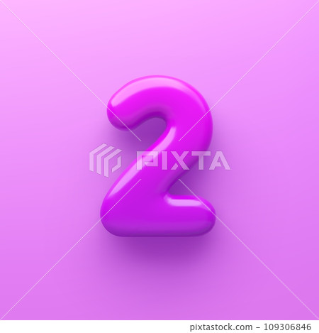 3D Purple number 2 with a glossy surface on a purple background . 109306846
