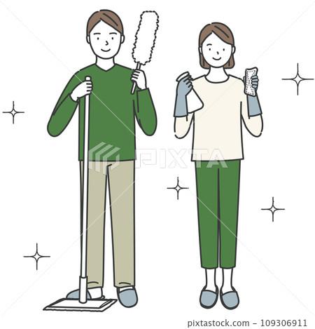 男人和女人用清潔工具 109306911