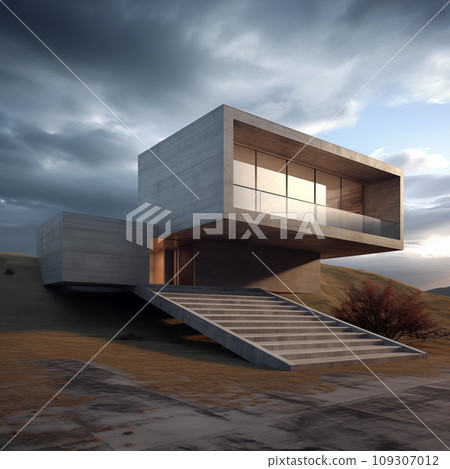 Modern monolith, dawn's embrace on abstract architecture. Generative AI 109307012