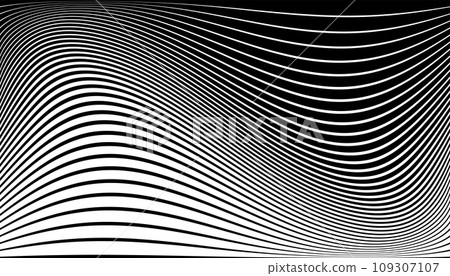 Abstract Black and White Wavy Lines Textured Background with 3D Illusion and Twisting Movement Effect. Vector Art. 109307107