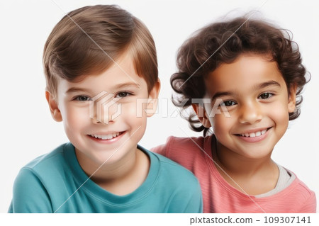 Happy young kids boy and girl smiling. Concept of children's friendship, happiness, family, kindness 109307141