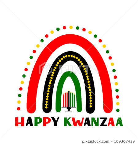 Kwanzaa rainbow. African American holiday. Vector template for greeting card, banner, poster, postcard, flyer, sticker, etc. Kwanzaa rainbow. African American holiday. Vector template for greeting card, banner, poster, postcard, flyer, sticker, etc. 109307439
