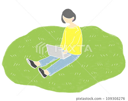 woman working on the lawn woman working on the lawn 109308276