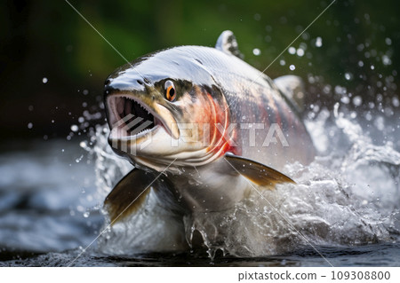 Close-up of big perch fish jumping with splashing 109308800