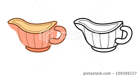 Vintage milk jug. Flat color and black and white vector illustration. Vintage milk jug. Flat color and black and white vector illustration. 109309157