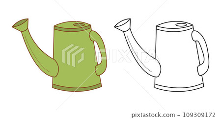 Watering can. Flat color and black and white vector illustration. 109309172