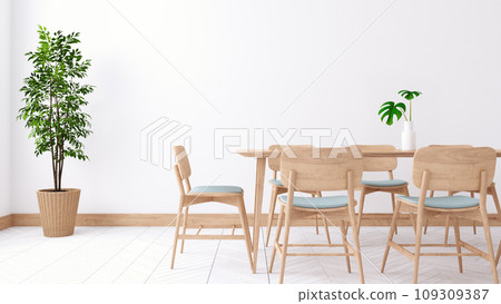 Minimalist dinning room interior design ,wood table and wooden chair on white room,3d render Minimalist dinning room interior design ,wood table and wooden chair on white room,3d render 109309387
