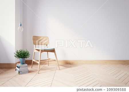 Wood chair on modern living room interior ,3d render Wood chair on modern living room interior ,3d render 109309388