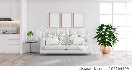 Modern white Home interior,living and kichen room concept design,cozy house ,3drender Modern white Home interior,living and kichen room concept design,cozy house ,3drender 109309399