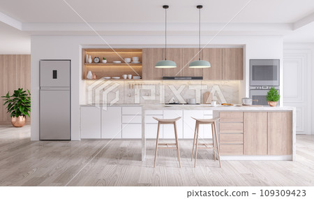 elegant contemporary kitchen room interior .3d render 109309423