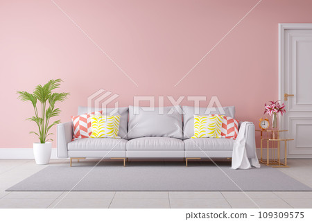 Minimalist Pastel color and modern room interior design,light gray sofa and green plant with pink wall and tile floor ,summer concept,3d render Minimalist Pastel color and modern room interior design,light gray sofa and green plant with pink wall and tile floor ,summer concept,3d render 109309575