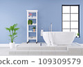Modern and Luxury bathroom interior design, white bathtub on blue wall,3d rendering 109309579