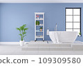 Modern and Luxury bathroom interior design, white bathtub on blue wall,3d rendering 109309580