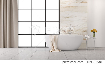 Modern and Loft bathroom interior design,white bathtub  with marble wall,3d rendering 109309581