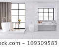 White Spacious Luxury Bathroom Interior Design,3d rendering 109309583