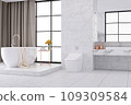 White Spacious Luxury Bathroom Interior Design,3d rendering 109309584