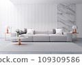Modern luxury white  living room interior design, white sofa with marble wall ang rose gold table,3d rendering 109309586