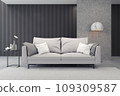 Modern luxury living room interior design, gray sofa on black wall and concrete floor,3d rendering 109309587