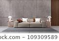 Modern luxury of  living room ,Penthouse interior design,brown sofa on polished concrete wall  ,3d rendering 109309589