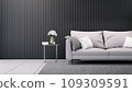 Modern luxury living room interior design, gray sofa on  black battens wall  and concrete floor,3d rendering 109309591