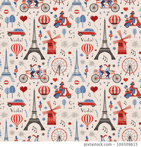 Paris Vintage Pattern with France Symbols 109309615