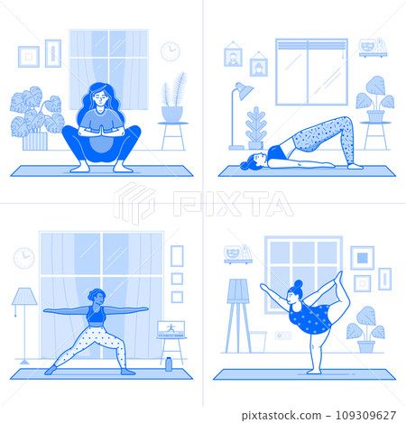 Young Woman Doing Home Workout and Yoga ad Room Young Woman Doing Home Workout and Yoga ad Room 109309627
