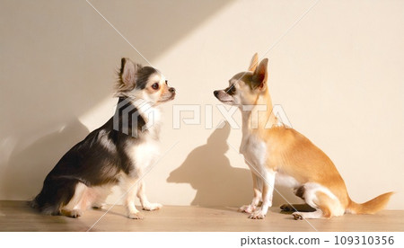 two chihuahua dogs facing each other, 16:9 widescreen background / wallpaper 109310356